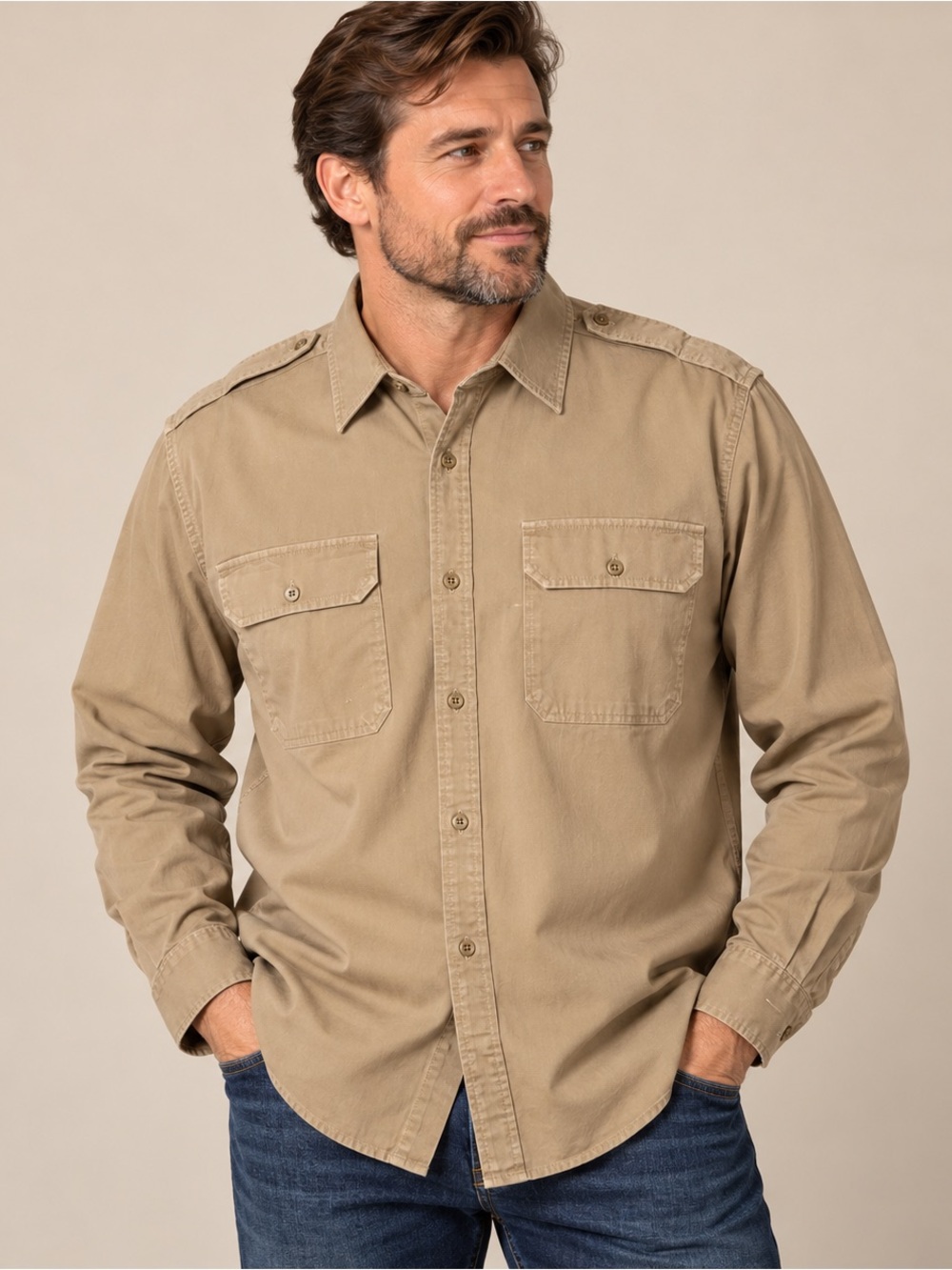 Ralph Lauren Men's Khaki Twin-Pocket Button-Down Shirt